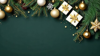 Pine branches adorned with ornaments and gifts create a warm holiday ambiance perfect for festive celebrations and gatherings