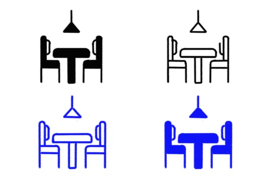 Dining table and chairs icon with lamp. restaurant furniture vector design.