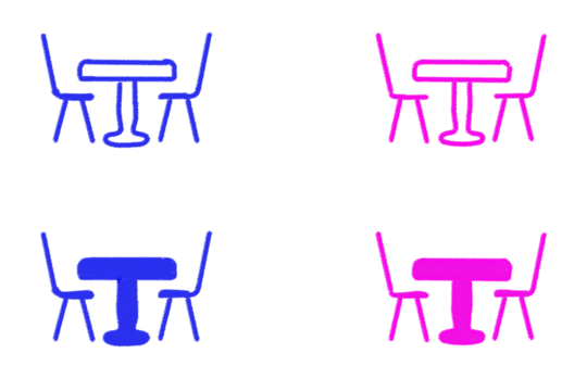 Graphic illustration of table and chairs, abstract blue and pink - Powered by Adobe
