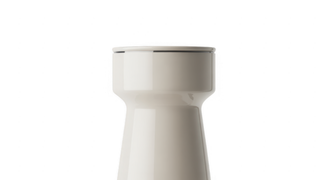 White ceramic container with a narrow rim and flared base isolated on a transparent background
