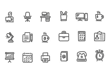 Office and business essential tools modern outline icon set vector art
