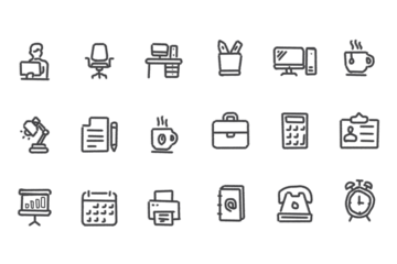 Office and business essential tools modern outline icon set vector art