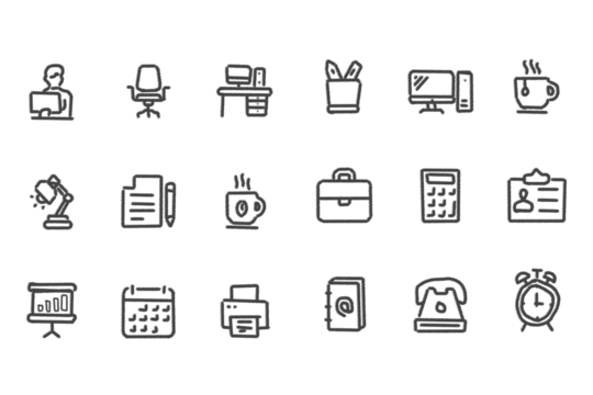 Office and business essential tools modern outline icon set vector art