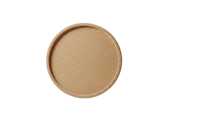 A round, light brown textured coaster or small decorative tray with a subtle raised edge and a speckled surface pattern, captured from a topdown view, isolated on transparent background