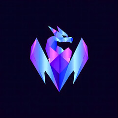 Geometric dragon image, stylized design, bright purple and blue colors, modern graphic art
