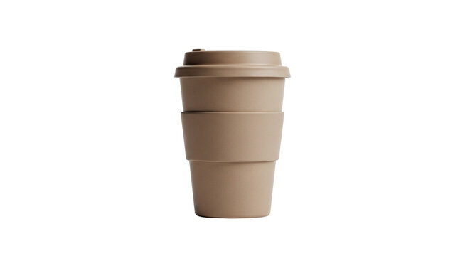 Ecofriendly brown reusable coffee cup with a matching lid and a protective sleeve, perfect for daily commutes and sustainable living, isolated on transparent background