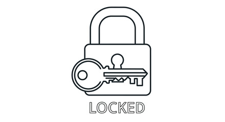 Simple line art illustration of a padlock with a key symbolizing security