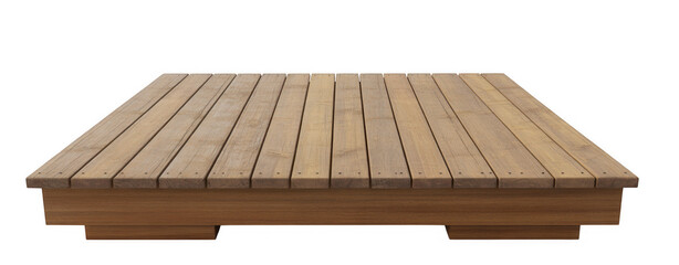 Wooden platform with parallel planks and dark background isolated on a transparent background