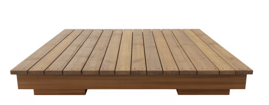 Wooden platform with parallel planks and dark background isolated on a transparent background