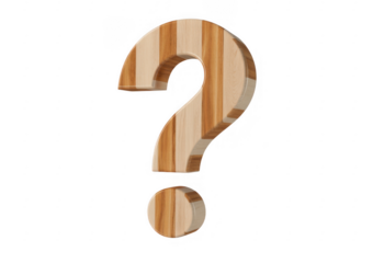 Wooden question mark symbol with striped texture isolated on a transparent background