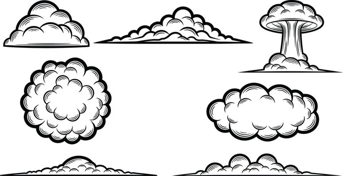 Hand drawn cloud collection vintage style weather elements sky illustrations