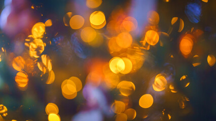 close up blurred background Christmas tree decorations