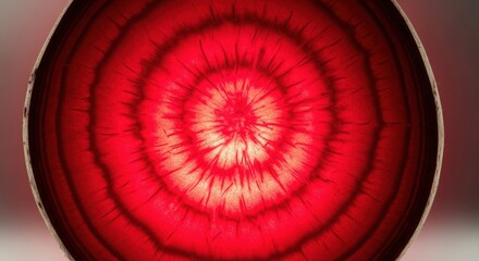 Close up shot of a sliced beet showing concentric circles and vibrant red color for food photography