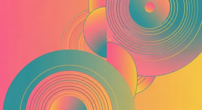 Retro Geometric Abstract with Concentric Circles and Gradient Color Palette background