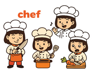 Funny cartoon chefs vector illustration set cooking Italian cuisine and food with fun characters for restaurant menu and kitchen icons