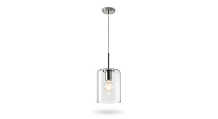 Elegant Lighting Fixture: A sleek, modern pendant light, featuring a transparent glass shade and a warm, inviting light. The design is simple, yet sophisticated.