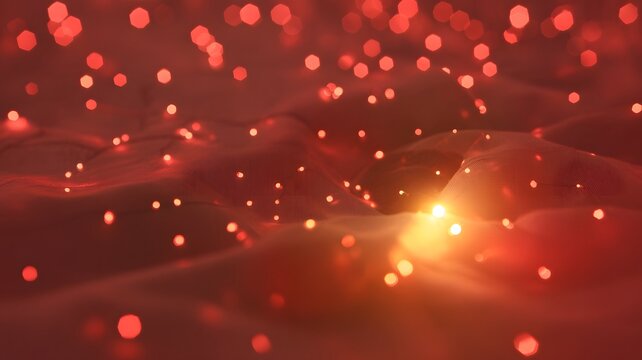 Abstract glowing red particles and light flares in a dark background