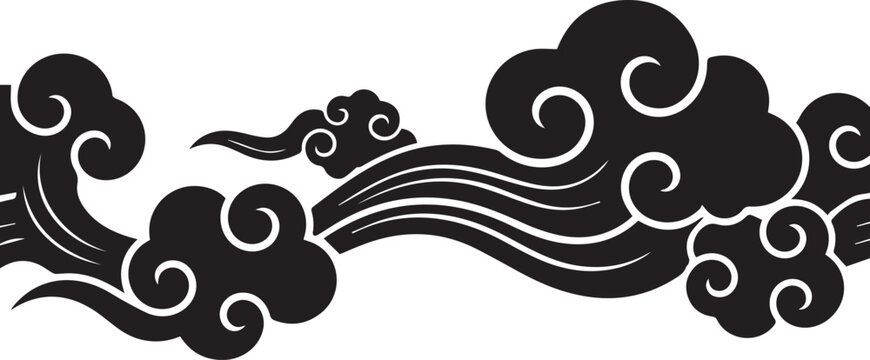 Traditional japanese cloud design with swirling patterns and wind elements