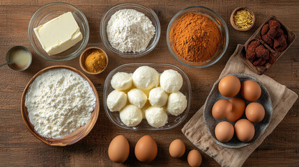 Large selection of spices for cooking in jars on a wooden table.