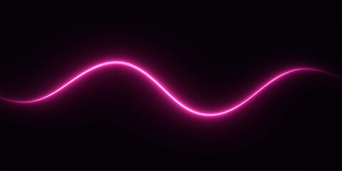 Pink neon wave on black background for abstract design element
