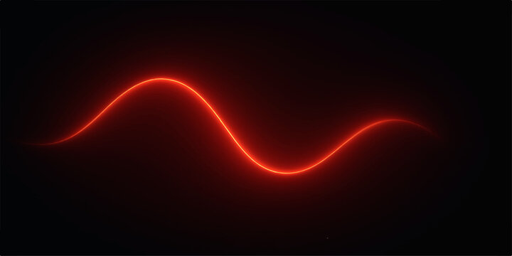Red sinusoidal wave on black background abstract glowing light pattern