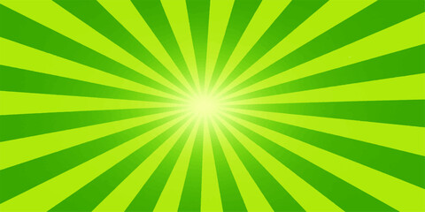 Green sunburst background with radiating rays for summer or nature themes