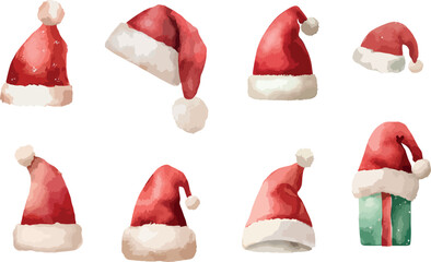watercolour adorable set of Santa hats Christmas vector