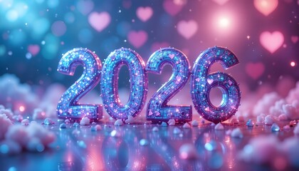 an image displaying 2026 with beautiful glittery hearts