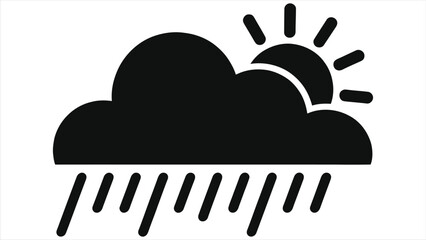 Spring rain cloud with sun weather icon, minimal black vector illustration of rainy sunshine and showers, simple seasonal forecast symbol for springtime climate apps, web design and infographic 