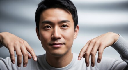 confident young man showcasing relaxed pose and calm demeanor with stylish casual attire