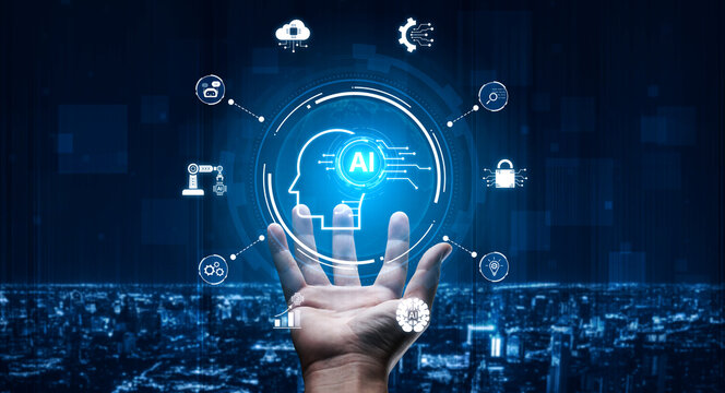 A concept of a global AI ecosystem centered on digital intelligence. Network integrates diverse applications like industrial automation, cloud computing, and fintech for worldwide innovation. Fermion