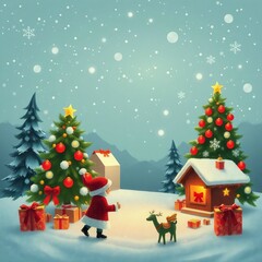 Fototapeta premium Child in santa costume explores snowy christmas wonderland fun