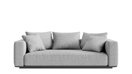 White couch with pillows on a transparent background.