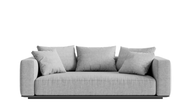 White couch with pillows on a transparent background.