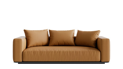 Front view of a modern leather sofa on an isolated background.