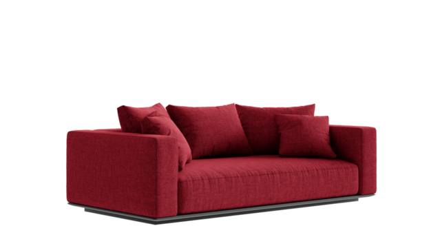 Modern red sofa on an isolated background. Furniture for the interior collages and presentations.
