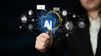 Concept of a cognitive and conversational AI. The central processor powers a chatbot, performs cloud data searches, and facilitates intelligent communication and support. Fermion