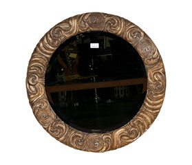 Ornate Round Mirror, Carved Swirl Frame. Antique Decor.