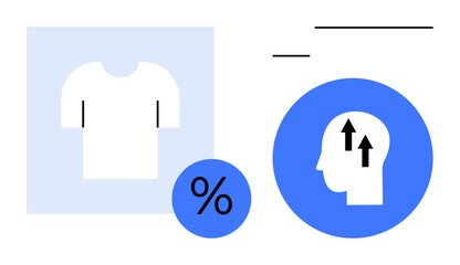 Business growth concept. Business visual with clothing, percentage sign, and growth symbolism. Business strategies for retail and productivity. For marketing, retail, analytics, design and economy