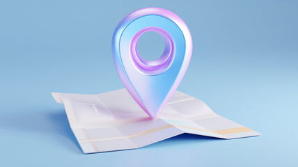 A stylized location marker on a simplified map representing direction choice, travel decisions and geographic identification.
