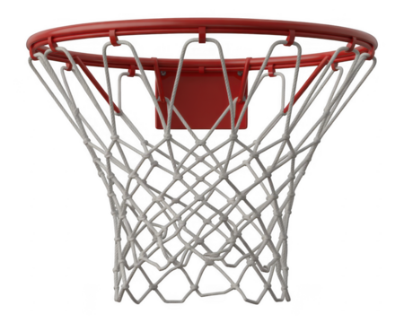 Red basketball hoop with white net isolated on a transparent background 1