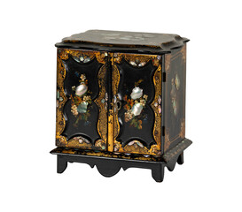 Ornate Antique Lacquer Jewelry Box, Mother-of-Pearl Inlay