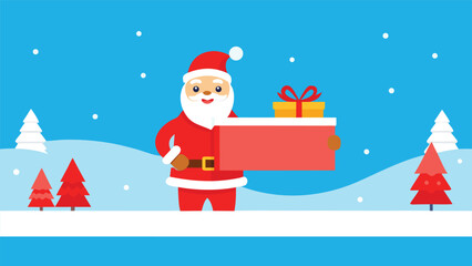 Christmas greeting card featuring Santa Claus surrounded by colorful presents.eps