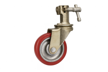 Industrial caster wheel with red tire and transparent background