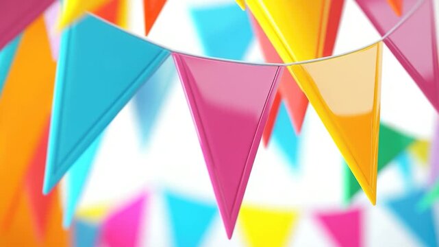 Flags hang from the ceiling, creating a vibrant display