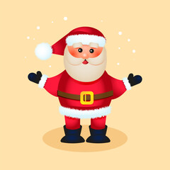Santa Claus character with raised arms on a light background. Isolated element
