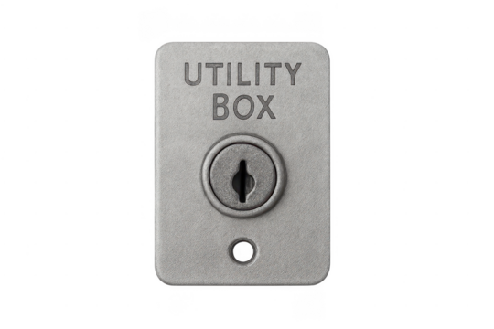 Utility box security access panel on transparent background