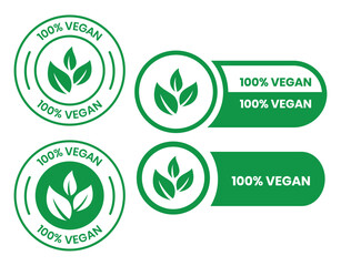 Vegan food icon set badge sign. Bio, Ecology, Organic logos and badges, label, tag. Green leaf on white background. Vector illustration. Vegan food logo, label, sign, badge, symbol, banner.