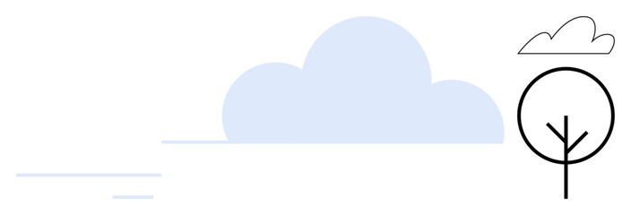 Cloud and tree design in a simple flat style with soft lines and light tones. Ideal for nature, environment, weather, ecology, minimalism, outdoor themes, simple flat metaphor