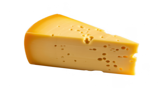 Wedge of yellow cheese with holes isolated on a transparent background 1